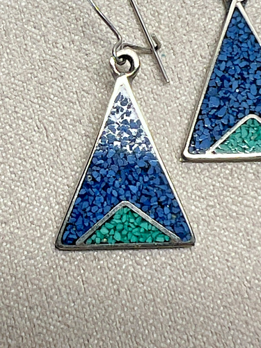 Vintage Alpaca Silver Mexico Mother of Pearl Abalone Shell Dangle Earrings - Picture 4 of 6