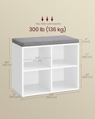Shoe Bench with Cushion, Shoe Storage 23.5"W x 18.9"H White No Storage Box - Picture 3 of 7