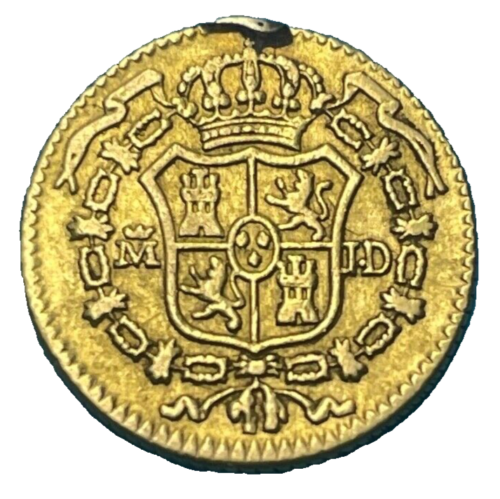 ESPAÑA, moneda de oro 1/2 medio escudo de CARLOS III año 1783 ceca de Madrid - Picture 2 of 2