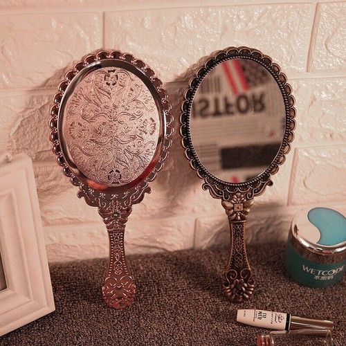 VINTAGE OVAL-SHAPE HAND MIRROR Held Vanity Mirror Standing Makeup Dresser Mirror