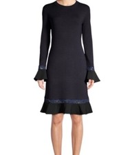 Tory Burch  Merino Wool Blue Lace Hem Navy Blue Mini Dress Women Size L