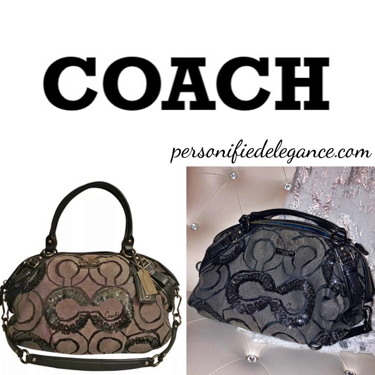 バッグ COACH Op Art Sequin 2Way Satchel Bag y2k Coach Madison Sequin Satchel/Top Handle Bag Handbags & Bags for