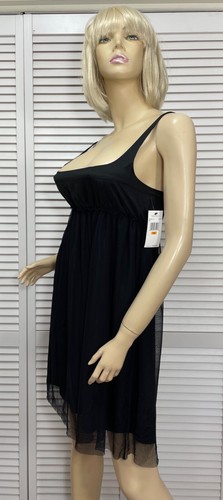 NWT $90 Vera Wang Nightgown MEDIUM Black Empire Style Satin Top/Net Skirt - Picture 7 of 11