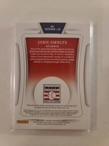 2022 National Treasures Hall of Fame Material Signature John Smoltz Auto 8/49 - Picture 2 of 2
