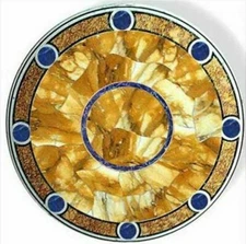 18" White Marble Table Top Coffee Center Inlay Lapis Mosaic Home Decor w107