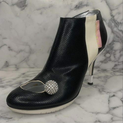 GIUSEPPE ZANOTTI "Donna" Black Perforated Leather Crystal Ball Ankle Booties - Bild 2 von 12