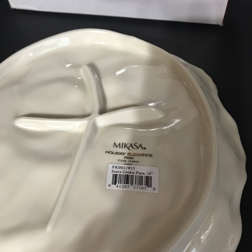 NIB Mikasa Holiday Elegance Porcelain Santa Cookie Plate 11x10" Ivory Gold Trim - Picture 3 of 4