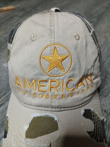 Camo Hunting Baseball Hat Cap Strap Back Distressed American Frac Services - Picture 2 of 8