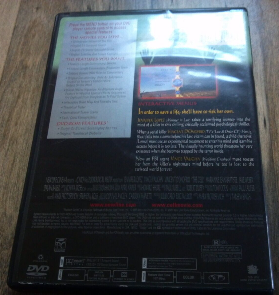 The Cell DVD New Line Platinum Series Jennifer Lopez Vince Vaughn Movie