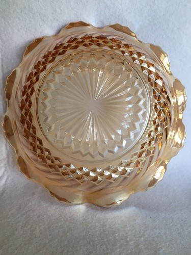 Vtg Jeanette Carnival Glass Marigold Iridescent Glass Ruffle 3 Footed Candy Dish - Picture 7 of 12