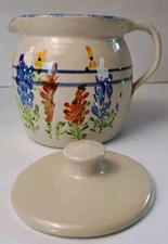 Marshall Pottery Jug Pitcher W/ Lid Handpainted Floral Blue Band Jonh Humphries 