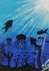 ACEO Original Acrylic Painting UNDERWATER SCENERY Miniature Art Card New