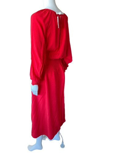 Neu mit Etikett H&M Kleid Maxi Viskose rot Langarmkleid Größe M - Bild 3 von 4