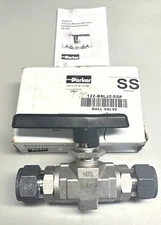 Parker 12Z-B8LJ2-SSP 2 Way Instrument Ball Valve 3/4” Tubing OD, Stainless Steel