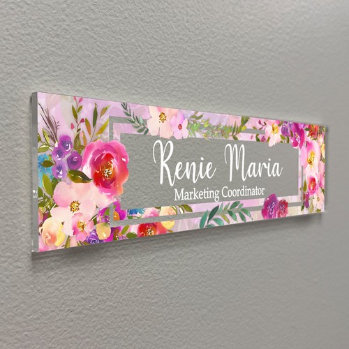 Acrylic Sign Office Door Name Plate Aesthetic Floral Decor for Desk Wall WAC16 - Picture 4 of 12