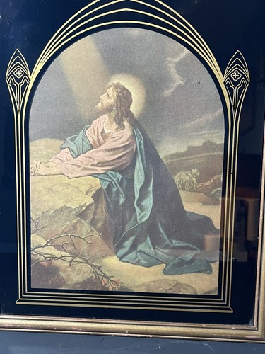Antique Art Deco Framed Litho Print JESUS Prays Mount Olives Gethsemane - Picture 5 of 18
