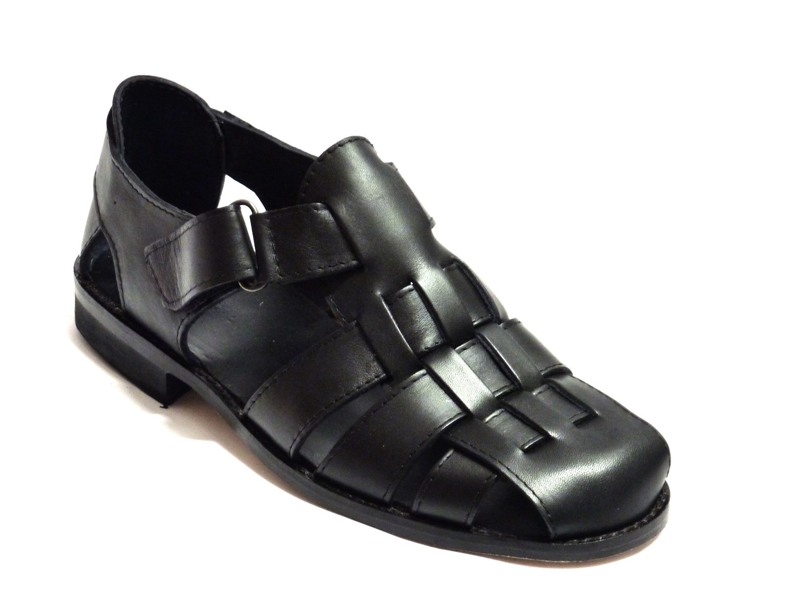 SANDALI hombres CON FIBBIA A STRAPPO IN PELLE E CUOIO negro Mede in n.42 SANDALI hombres CON FIBBIA A STRAPPO IN PELLE E CUOIO negro Mede in n.42