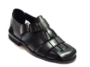 SANDALI UOMO CON FIBBIA A STRAPPO IN PELLE E CUOIO NERO Mede in Italy n42 SANDALI UOMO CON FIBBIA A STRAPPO IN PELLE E CUOIO NERO Mede in Italy n42
