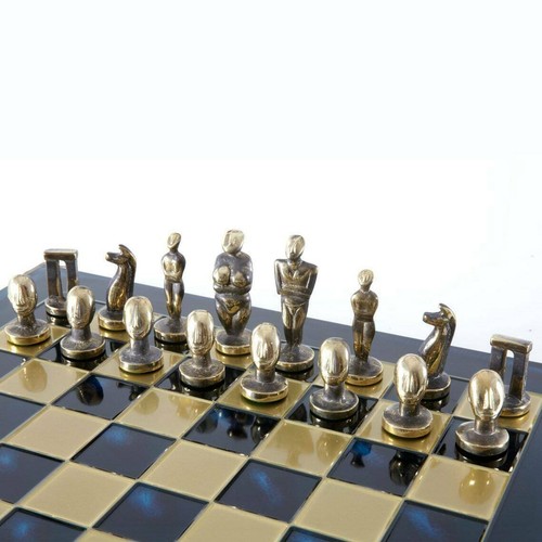 Manopoulos Cycladic Art Large Chess Set - Material de bronce - Tablero azul hecho a mano - Imagen 5 de 5