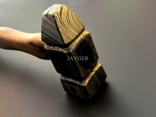 Handmade Hammer | Forged Damascus Steel Head | Wood Handle | Leather Wrapped - Picture 16 of 33
