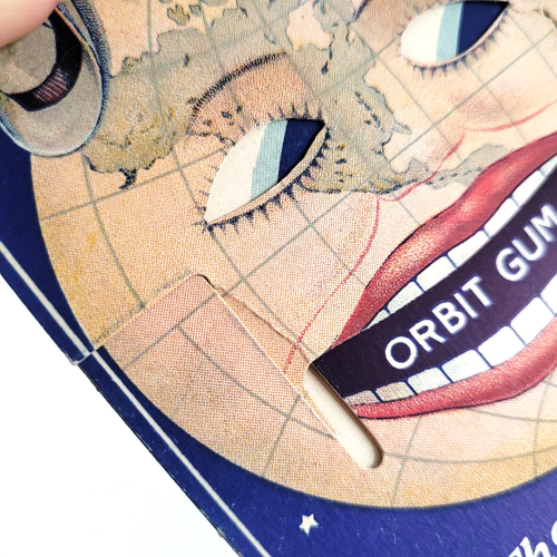 c.1920 Listerated Orbit Gum Mechanical Ad Card Anthropomorphic Earth Globe Stars - Picture 9 of 9