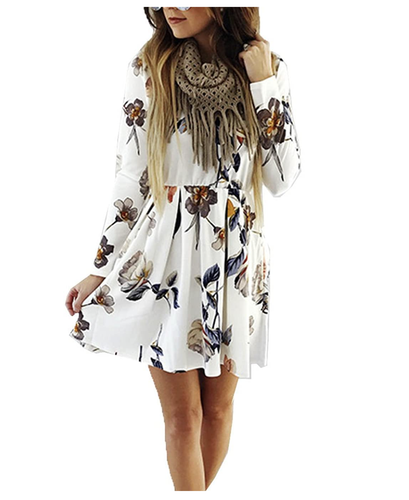 Women Floral Dress Long Sleeve Maternity Bodycon Swing Pleated Knee Length Short - Picture 3 of 7