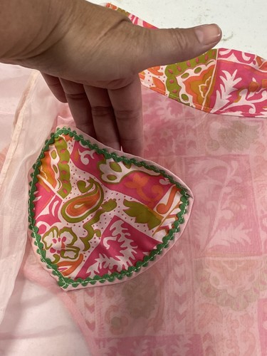Vintage Retro Flower Power Schürze handgefertigt durchsichtig rosa orange gelb 1960er Jahre Tasche - Bild 3 von 4