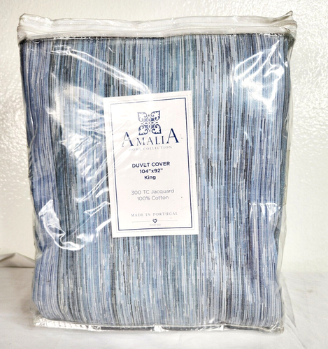 Amalia KING Duvet Cover 104"x92" King 320 TC Isla Jacquard Cotton Blue Gray NEW - Picture 1 of 9