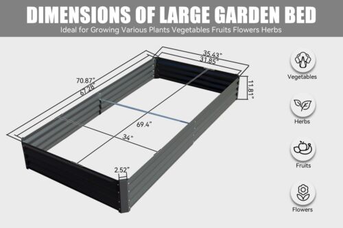 Domi 6x3x1ft Metal Galvanized Raised Garden Bed, Dark Grey Planter Box - Picture 2 of 13