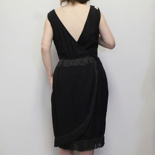 Vintage 50s Fringe COcktail Dress Wrap Low Back Formal Flapper Dress - Picture 5 of 6