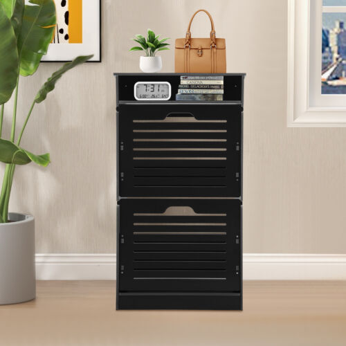 Black Narrow Shoe Storage Cabinet Flip Down Shoe Rack Shoe Organizer Entryway - Picture 5 of 20
