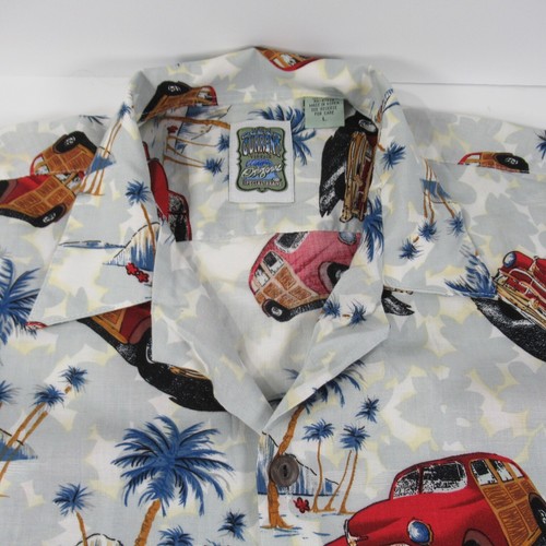 VINTAGE Ocean Current Red woody wagon Casual button up LARGE Hawaiian Vacaction - Picture 5 of 10
