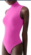 Women's Turtleneck Mock Neck Leotard Sleeveless Spandex Bodysuit S