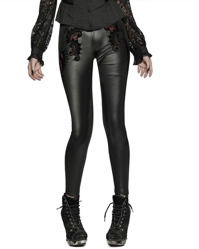 Punk Rave Damen Gothic Leggings mit Spitzenapplikation - Schwarz & Rot - Bild 6 von 12