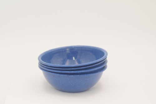 4 Vintage Blue And White Enamelware Camping Bowls Cereal Soup Bowls - Picture 1 of 9