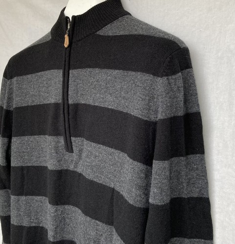 Donald Ross 1/4 Zip Wool Sweater Memorial Tournament Black Gray Stripes Mens Med - Picture 5 of 12