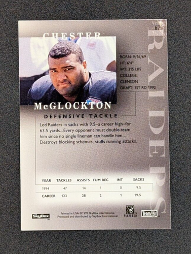 1995 SkyBox Premium #67 Chester McGlockton Las Vegas Raiders - Picture 2 of 2