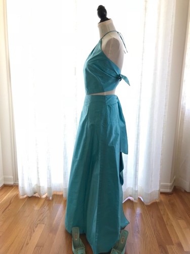 Nicole Miller Women’s Knot Back Silk Turquoise Two Piece Gown Prom Party Dress 6 - Picture 4 of 12