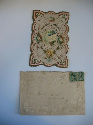 Victorian Die Cut Paper Lace Women Valentine Card One Treasure poem 1880 w envel - Picture 2 of 10