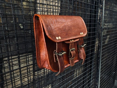 Motocycle Genuine Leather Saddle Bag Shoulder Sling Satchel Messenger Tote Bike - Picture 8 of 8