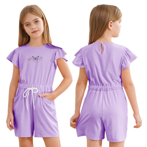 Kids Girls Rompers Preppy Clothes Jumpsuits Flutter Overalls Sports Playsuit - Picture 37 of 77