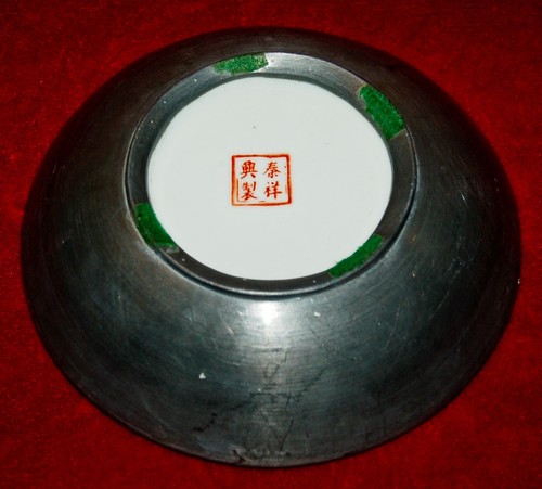 PLATO DE DULCES de porcelana de peltre vintage pintado a mano Hong Kong años 50 ¡Muy elegante! - Imagen 6 de 6