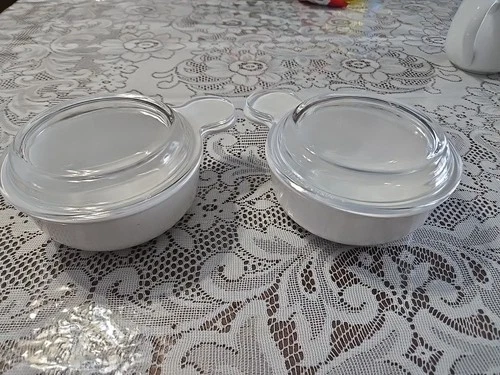 2- Corning White Grab It Bowl P-150-B (15 oz / 550 mL) & Pyrex P-150-C Glass Lid