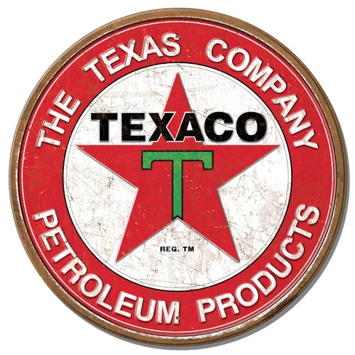 Texaco Sign Motor Oil Gasoline Round Metal Tin Vintage Style Texas Company 12''