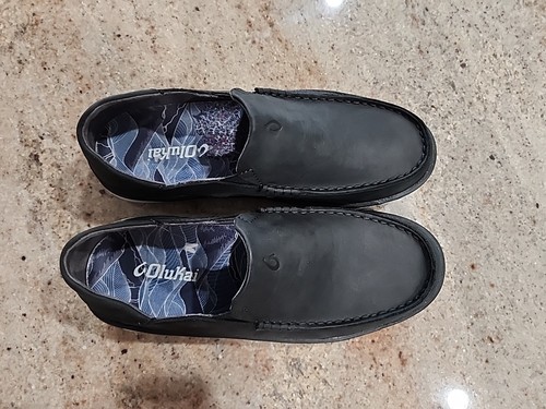 Herren Olukai schwarz Kalia Leder Slipper Schuhe Größe 7 - Bild 3 von 7