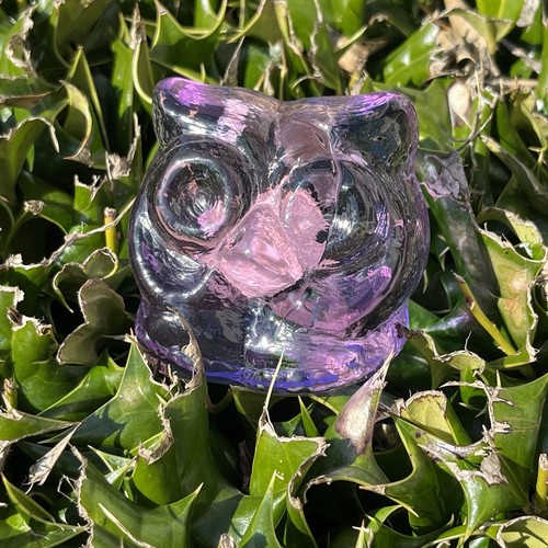 Vtg Purple Glass Owl Paperweight Textured MCM Big Eye Bb Selezione Roma Italy - Picture 3 of 11