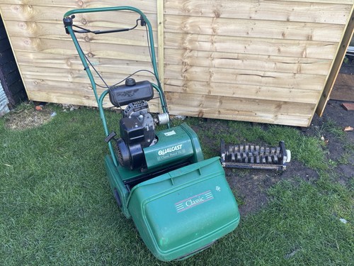 Qualcast Classic Petrol 35S Cylinder Mower with Scarifier Cassette Used Working