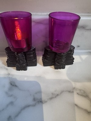 Teelichthalter mit aztekischem Thema in Glas und Onyx Stein