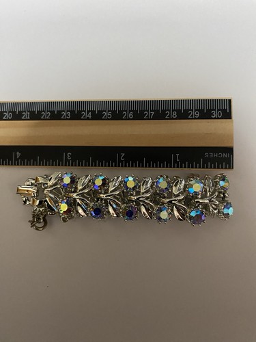Vintage Aurora Borealis Crystal Faceted Silver Tone Bracelet 7” - Picture 6 of 8