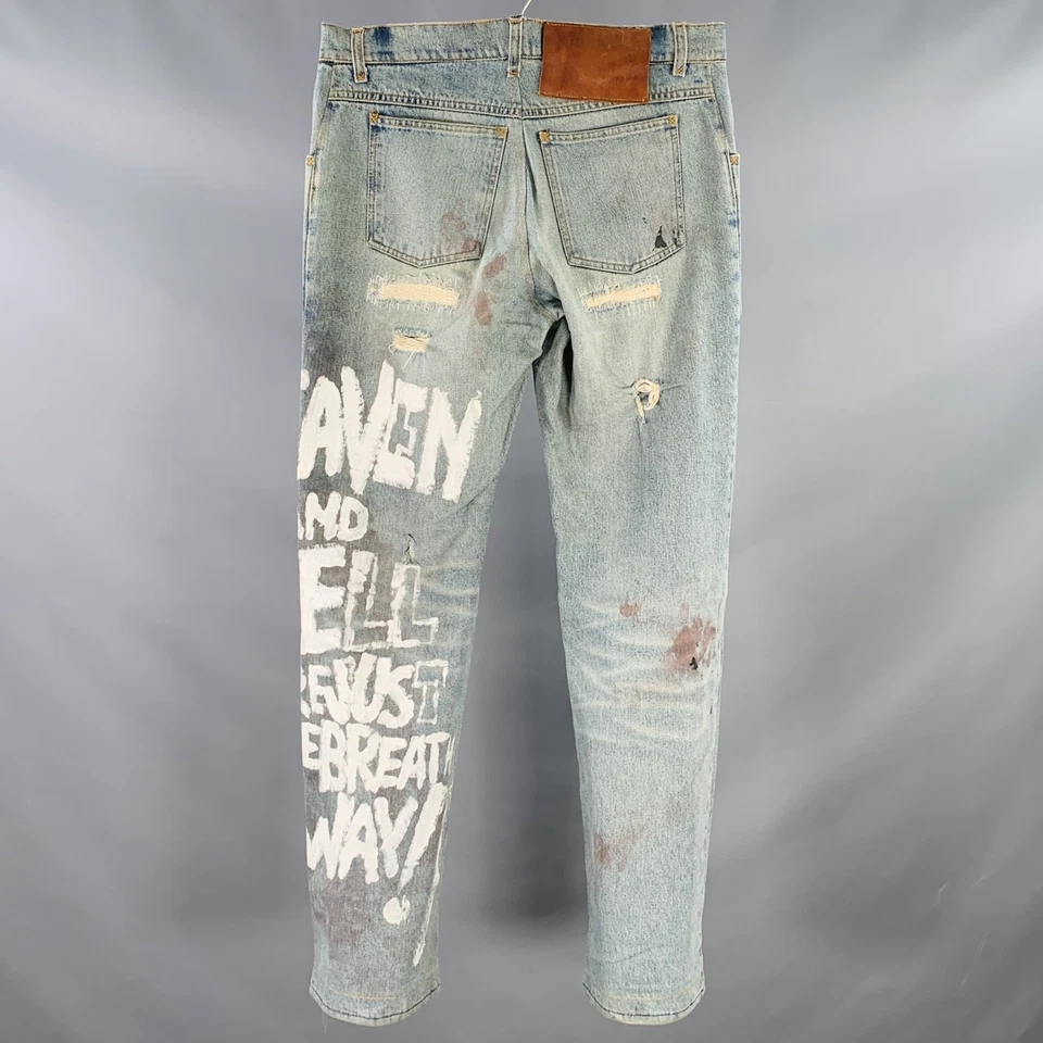 DOLCE & GABBANA Talla 33 Azul Blanco Pintado a Mano Vaqueros Recto Desgastados - Imagen 4 de 4